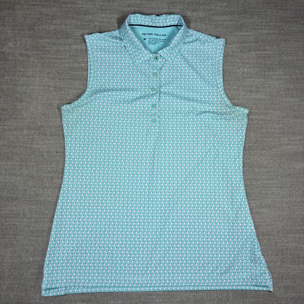 Peter Millar Womens Spritz Royal Print Sleeveless Golf Polo Medium Active UPF 50